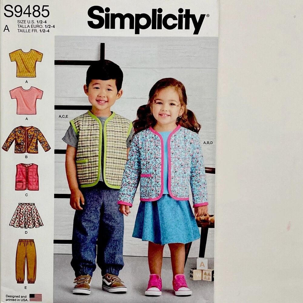 Simplicity S9485 Toddlers Sewing Pattern Knit Top Jacket Vest Skirt Pants Size 1